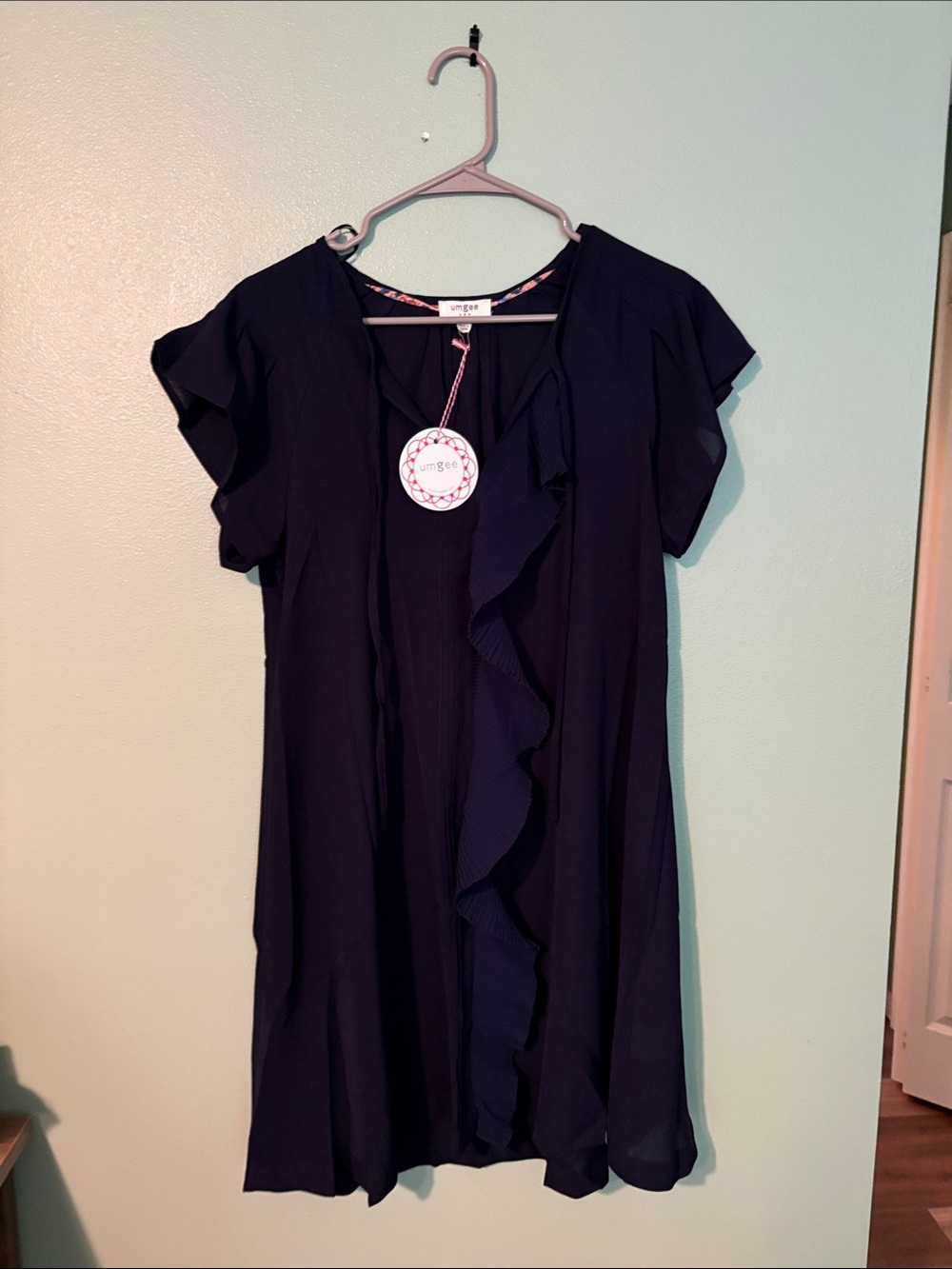 Umgee Navy Ruffle Front Mini Dress